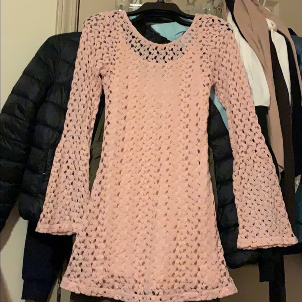Long sleeve crocheted mini dress